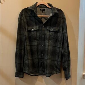 Express Dark Plaid Button Down Shirt, Men’s size Small